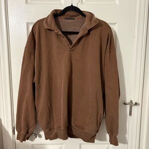 Brandy Melville Archered Collared Sweatshirt Brown One Size